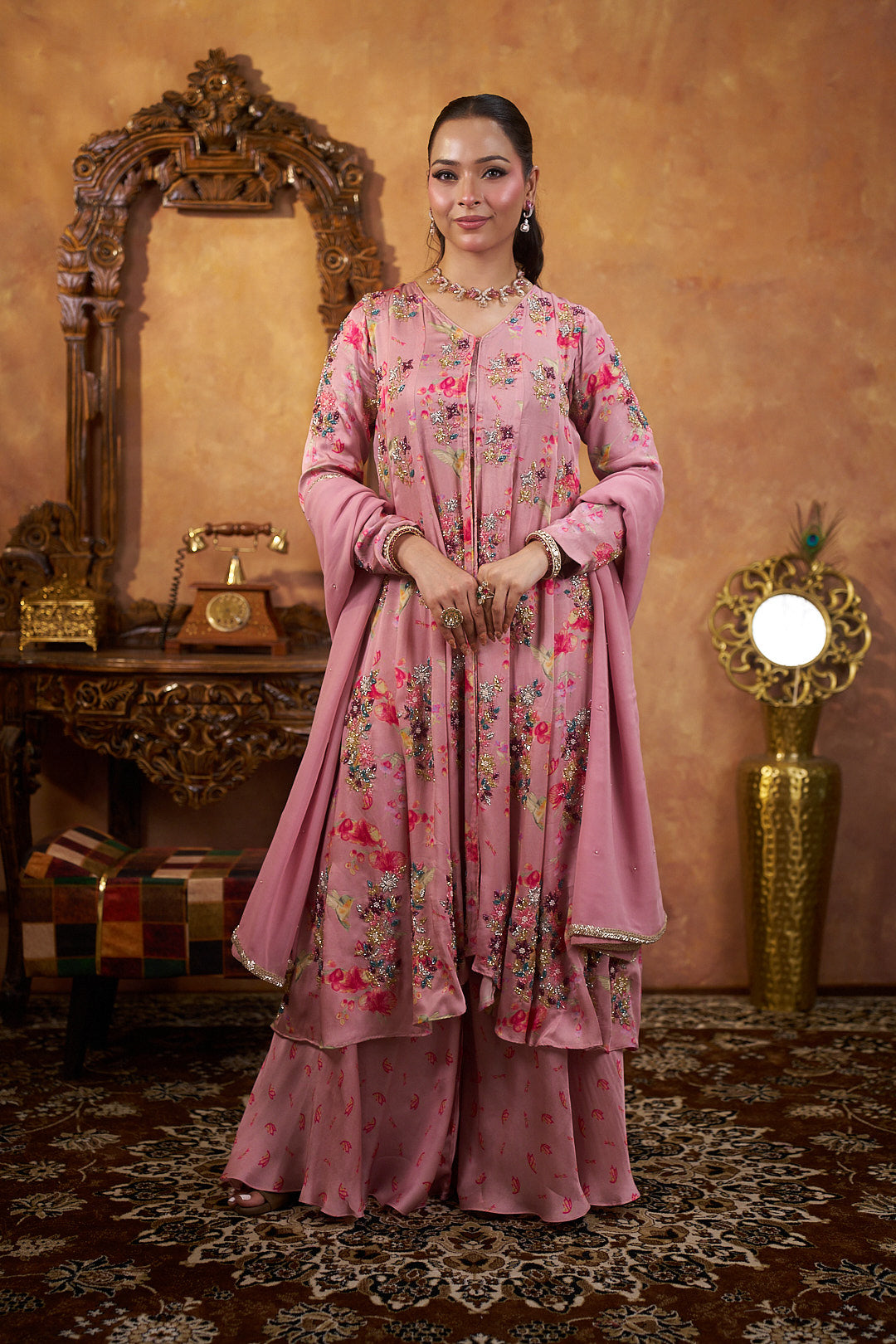 Blush Bloom Embroidered Sharara Set