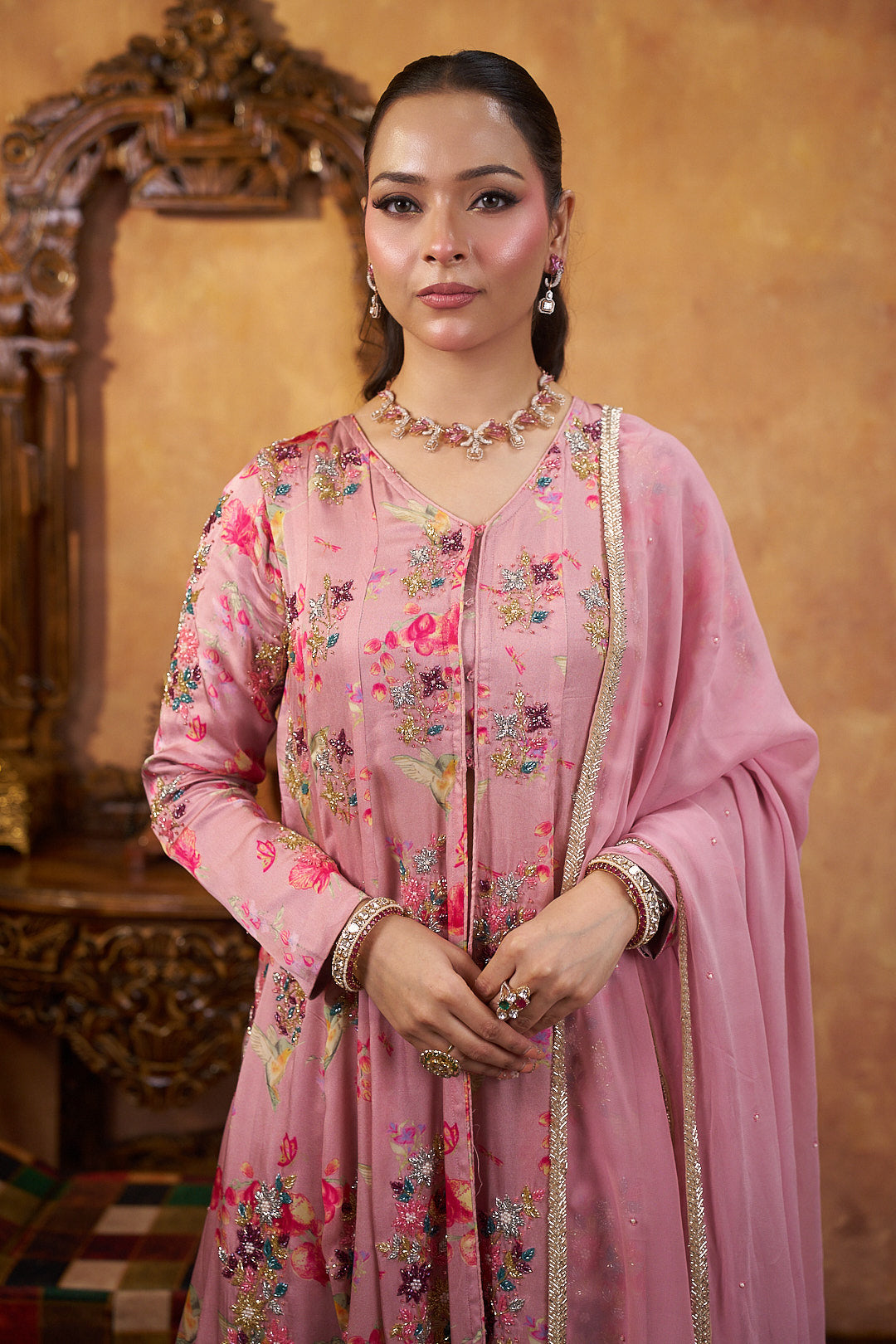 Blush Bloom Embroidered Sharara Set