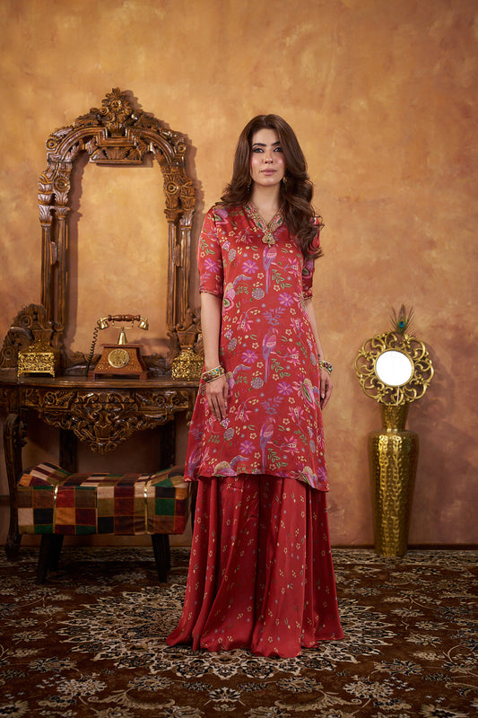 Crimson Jardin Printed Kurta & Sharara Set