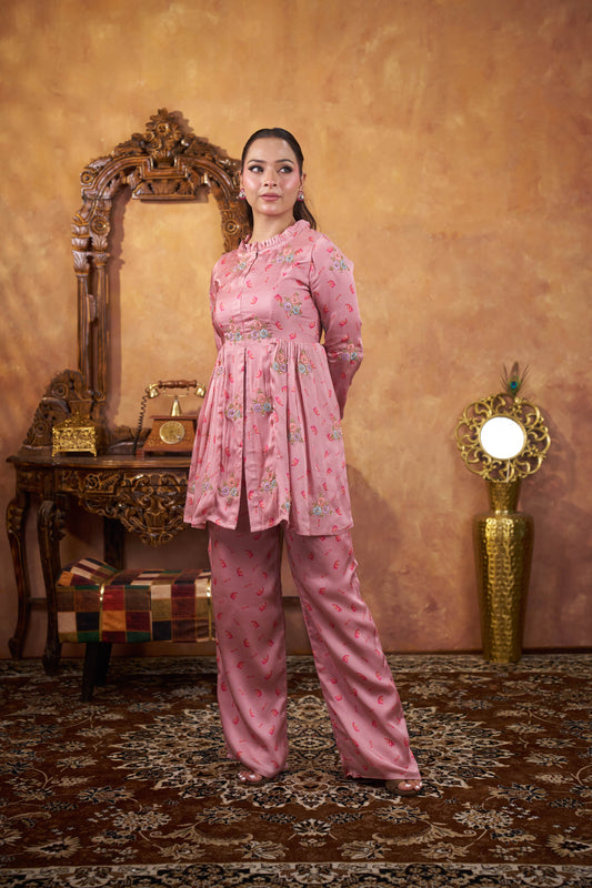 Blush Fleur Embroidered Peplum Co-Ord Set