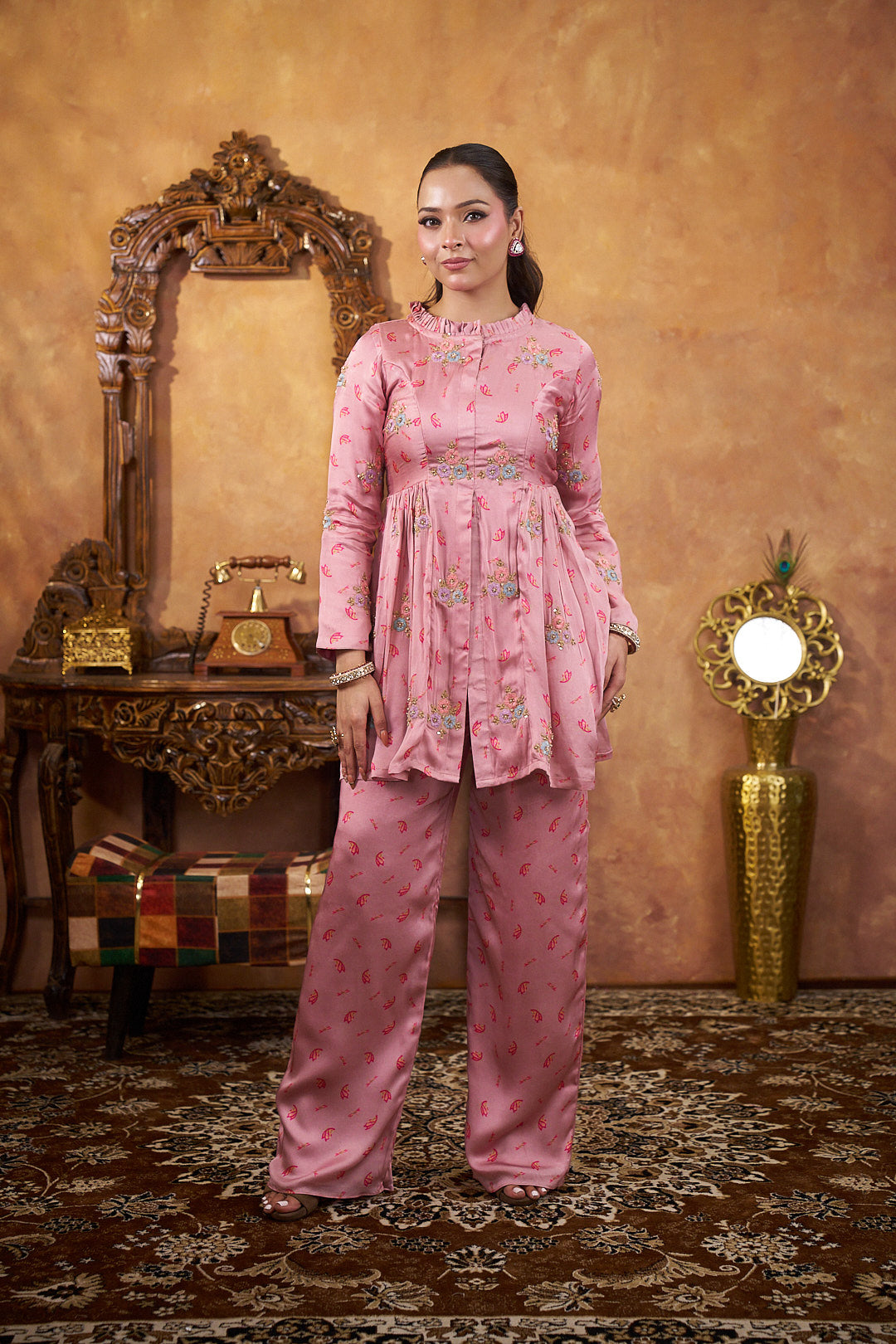 Blush Fleur Embroidered Peplum Co-Ord Set
