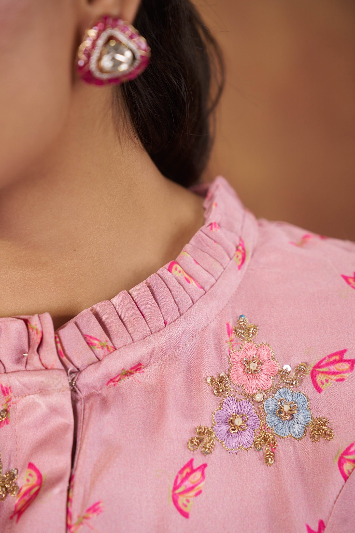 Blush Fleur Embroidered Peplum Co-Ord Set