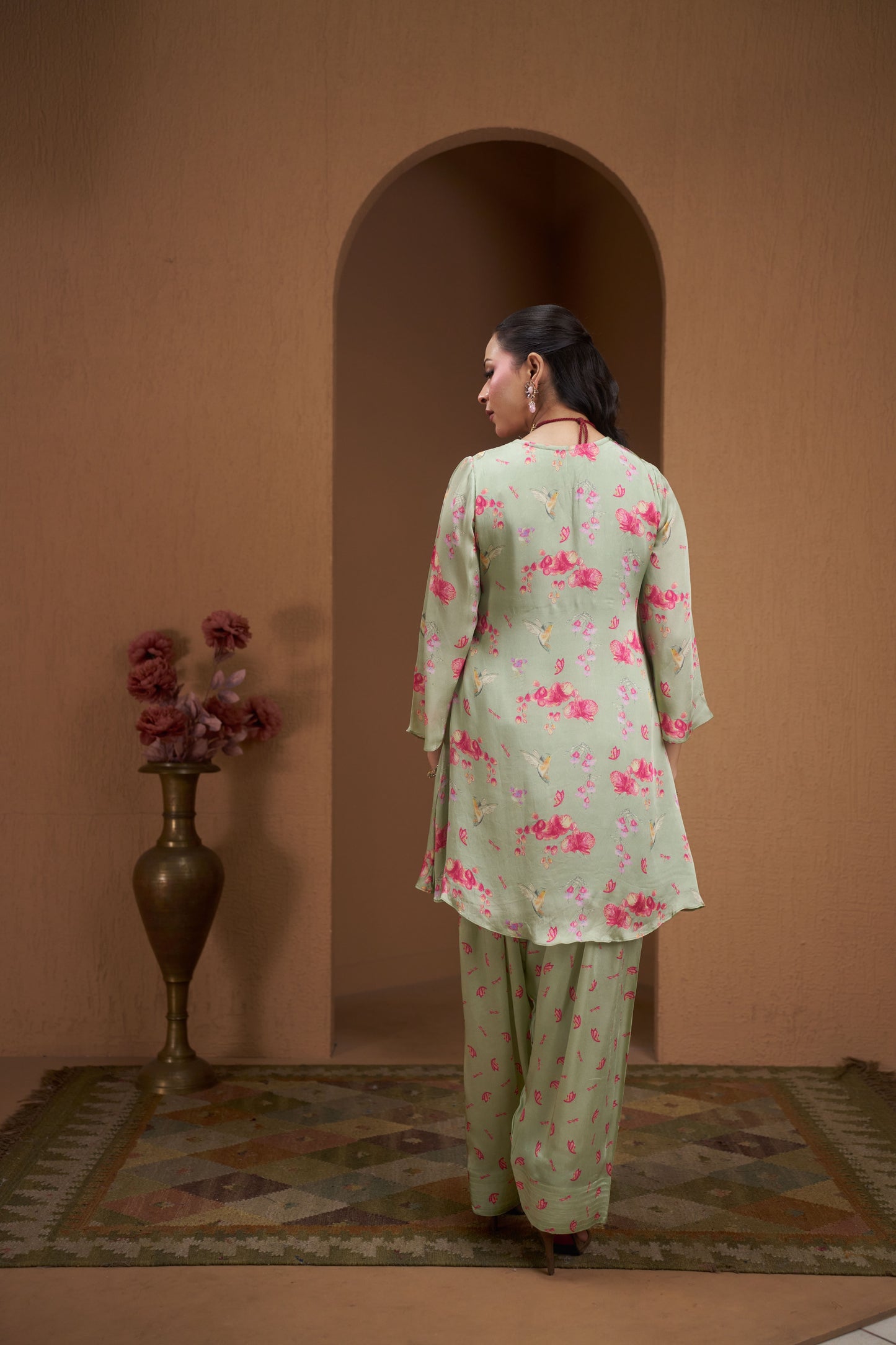 Blush Bloom Printed Kurta Set with Tulip Pants