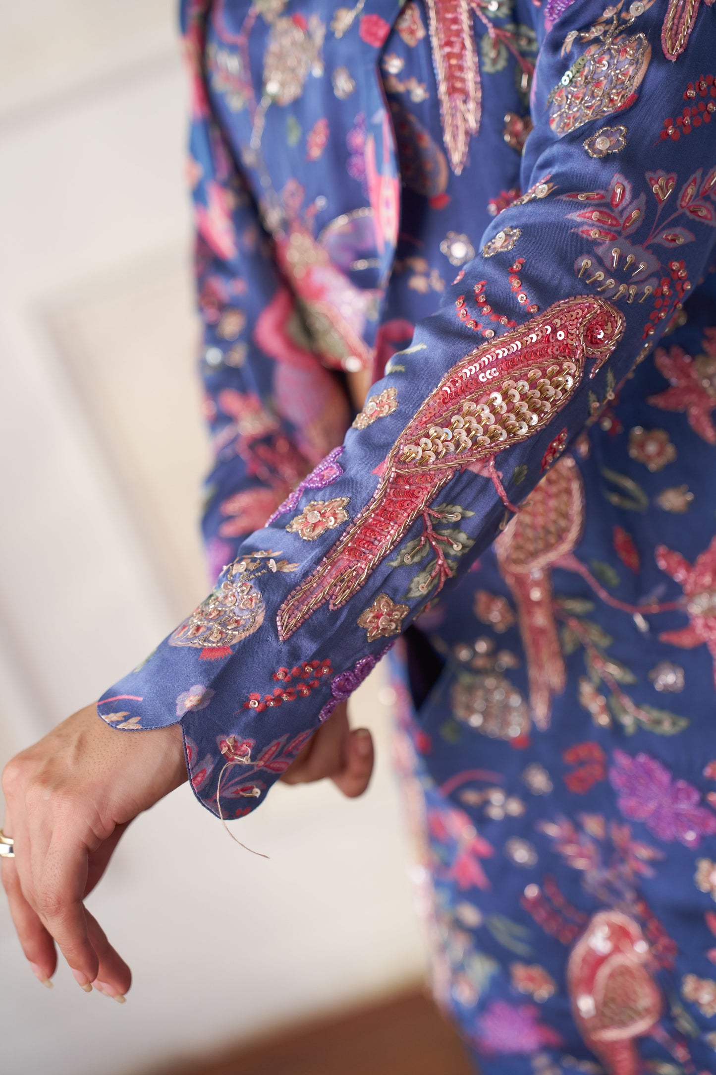 Midnight Bloom Printed Co-Ord Set with Embroidered Blazer